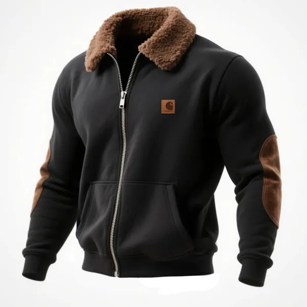 Outdoor Men's Casual Fur Collar Lapel Sweatshirt Retro Western Zipper Cardigan Jacket - Wayrates.com 
