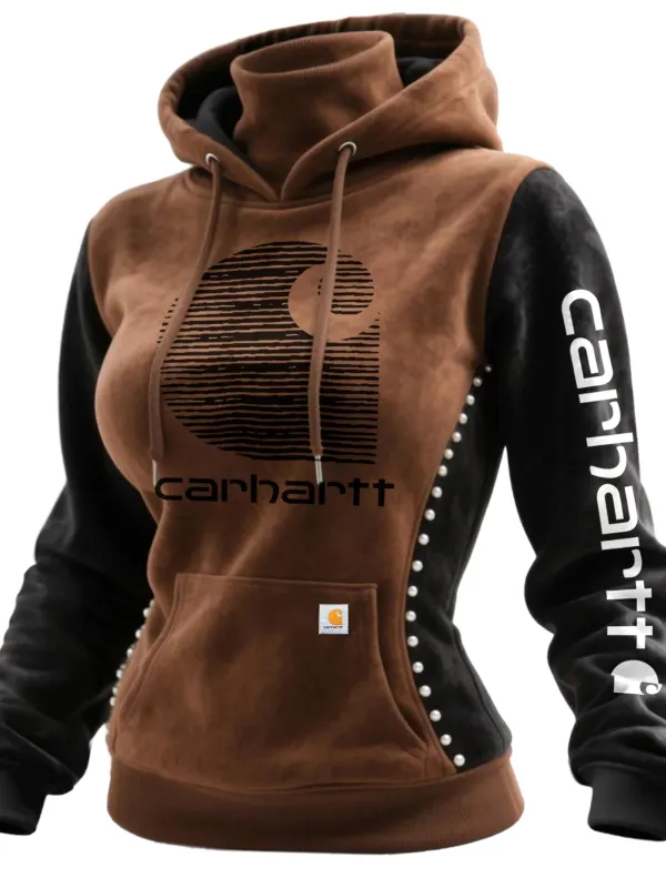 Carhartt Women's Retro Western Suede Turtleneck Contrast Beaded Sweatshirt - Wantbright.com 