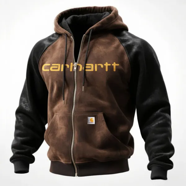 Outdoor Men's Casual Contrast Color Stitching Raglan Sleeve Hooded Sweatshirt Retro Western Zipper Cardigan Jacket - Wayrates.chimpone.com 
