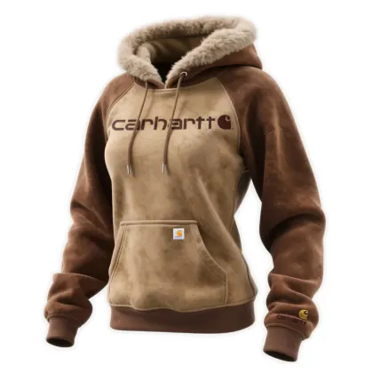 Women's Suede Contrast Hooded Sweatshirt