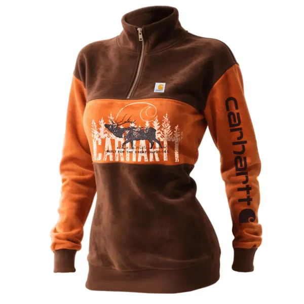 Women's Retro Western Style Contrast Color Fur Collar Stand Collar Sweatshirt - Wayrates.com 