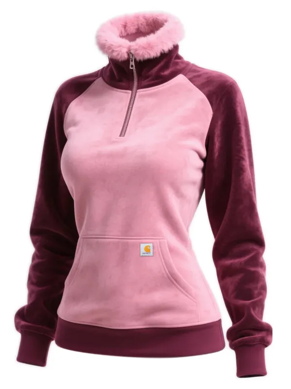 Women's Retro Western Style Contrast Color Fur Collar Stand Collar Sweatshirt - Wantbright.com 