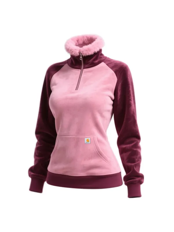 Women's Retro Western Style Contrast Color Fur Collar Stand Collar Sweatshirt - Hoplady.chimpone.com 