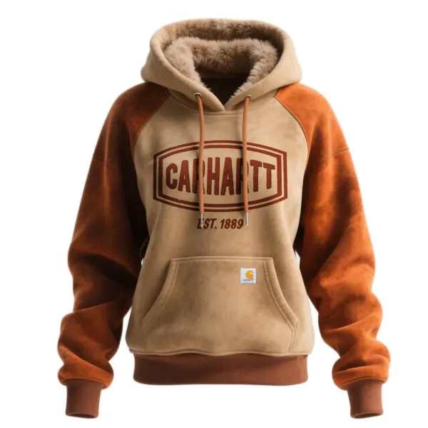Western Style Women's Suede Contrast Color Stitching Hooded Sweatshirt Fur Collar Hooded Sweatshirt - Cotosen.chimpone.com 