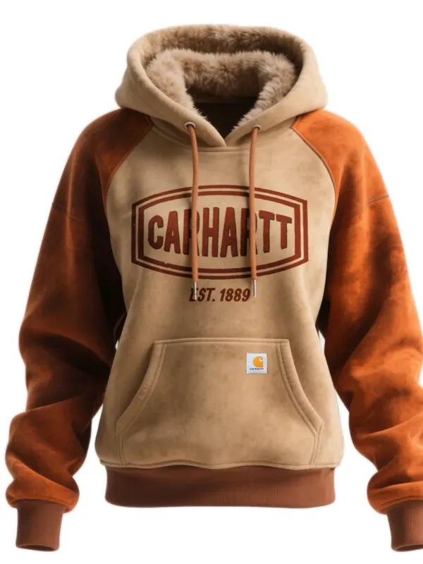 Western Style Women's Suede Contrast Color Stitching Hooded Sweatshirt Fur Collar Hooded Sweatshirt - Wantbright.com 
