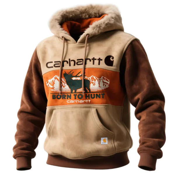 Western Style Women's Suede Contrast Color Stitching Hooded Sweatshirt Fur Collar Hooded Sweatshirt - Cotosen.chimpone.com 
