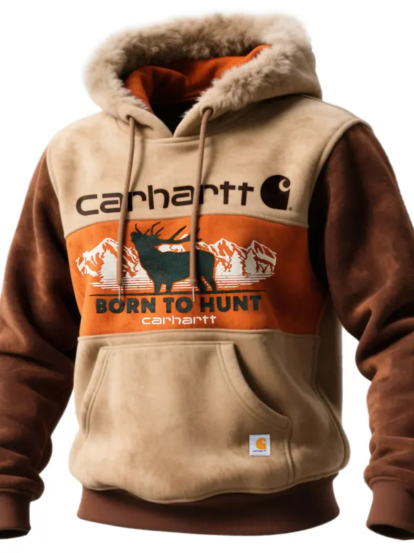 Western Style Women's Suede Contrast Color Stitching Hooded Sweatshirt Fur Collar Hooded Sweatshirt - Wantbright.com 