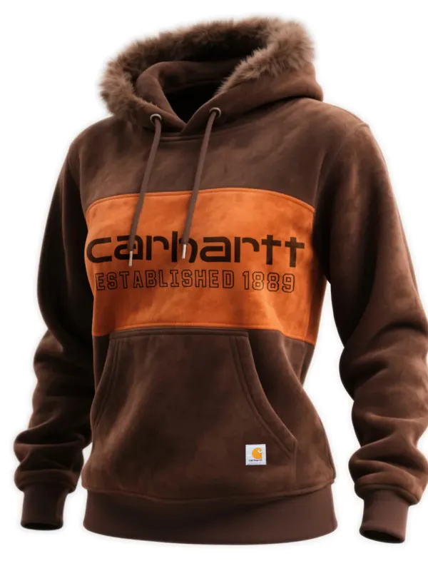 Western Style Women's Suede Contrast Color Stitching Hooded Sweatshirt Fur Collar Hooded Sweatshirt - Wantbright.com 