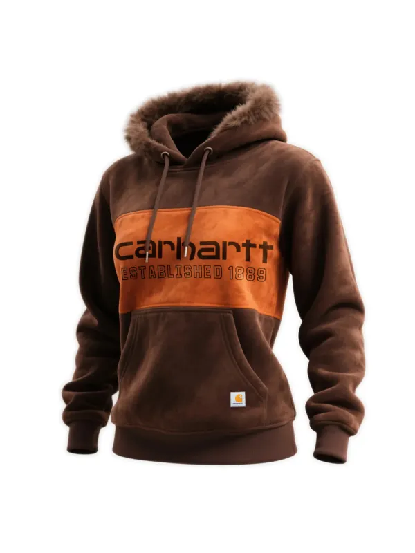 Western Style Women's Suede Contrast Color Stitching Hooded Sweatshirt Fur Collar Hooded Sweatshirt - Hoplady.chimpone.com 