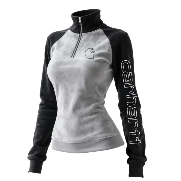 Women's Retro Western Style Contrast Color Fur Collar Stand Collar Sweatshirt - Wayrates.com 