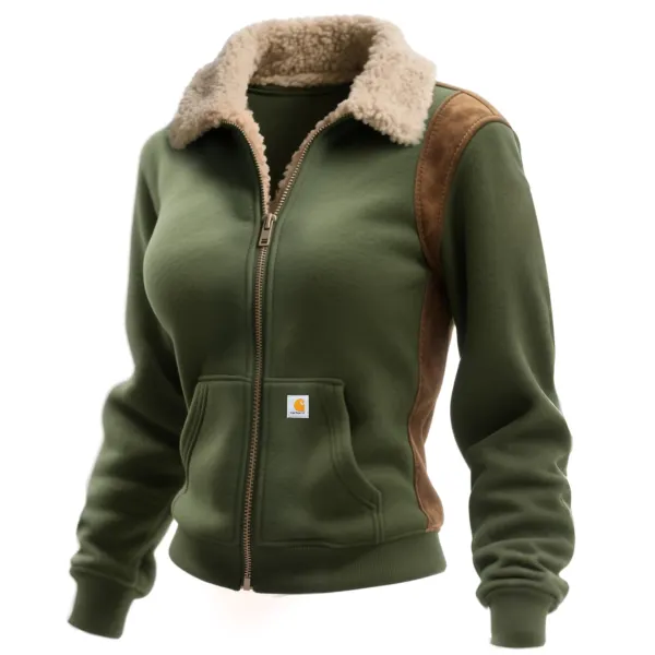 Retro Western Style Women's Contrast Color Stitching Zipper Stand Collar Cardigan Sweatshirt Jacket - Wayrates.com 