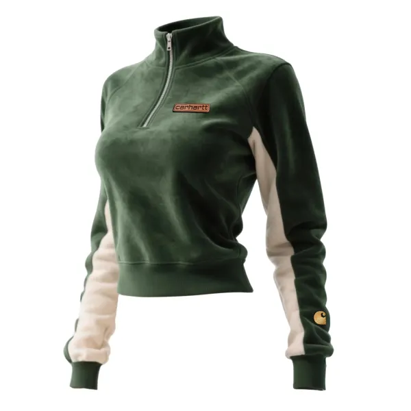 Women's Retro Western Style Contrast Color Fur Collar Stand Collar Sweatshirt - Wayrates.com 
