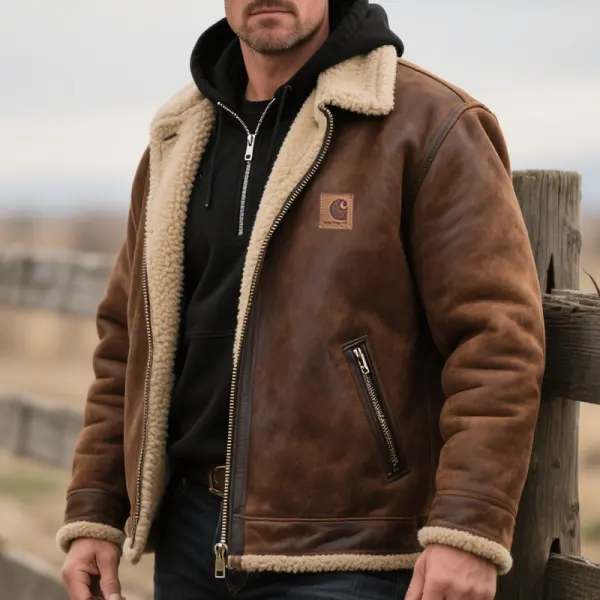 Men's Vintage Rustic Suede Jacket With Shearling Lining - Wayrates.chimpone.com 