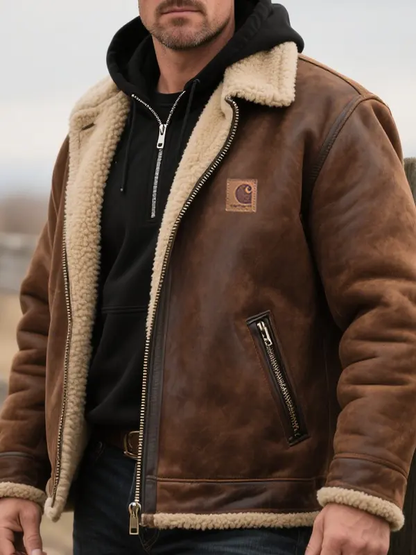 Men's Vintage Rustic Suede Jacket With Shearling Lining - Wantbright.com 