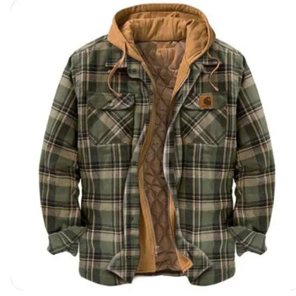 Men's Outdoor Casual Autumn And Winter Logo Classic Plaid Hooded Jacket