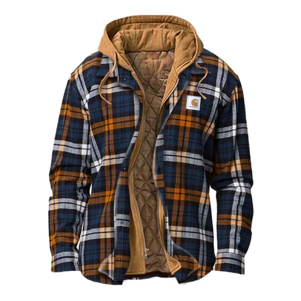 Men's Outdoor Casual Autumn And Winter Logo Classic Plaid Hooded Jacket - Wayrates.chimpone.com 