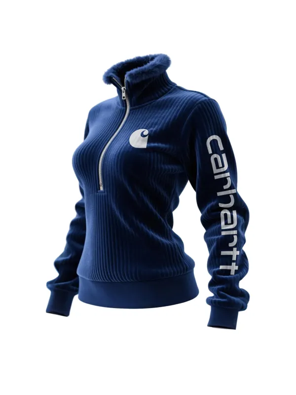 Women's Retro Western Style Corduroy 1/4 Zip Stand Collar Sweatshirt - Hoplady.chimpone.com 