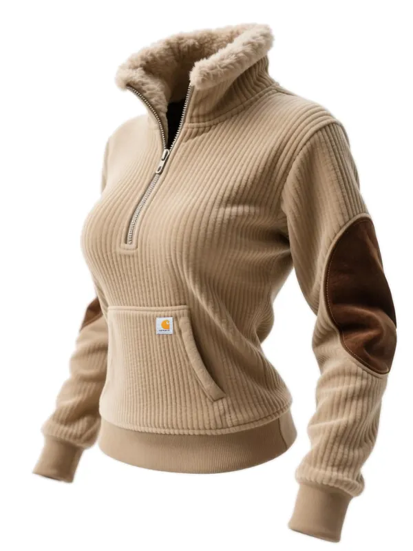 Carhartt Women's Retro Western Corduroy 1/4 Zip Stand Collar Sweatshirt - Simplyion.com 
