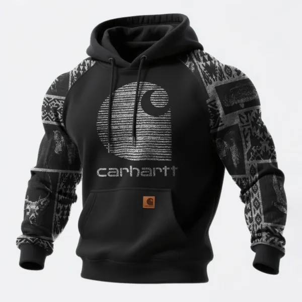 Western Style Ethnic Print Contrast Color Stitching Hooded Sweatshirt - Wayrates.com 