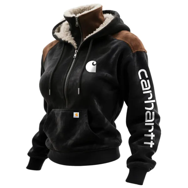 Carhartt Women's Retro Western Suede Half Zip Collar Hooded Sweatshirt - Upgradecool.com 
