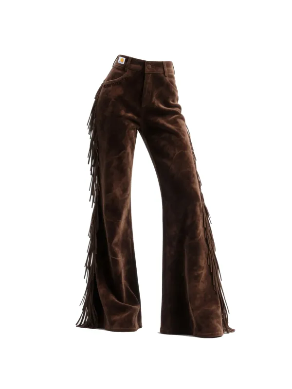 Vintage Western Women's Suede Tassel Flared Wide-Leg Pants - Hoplady.chimpone.com 