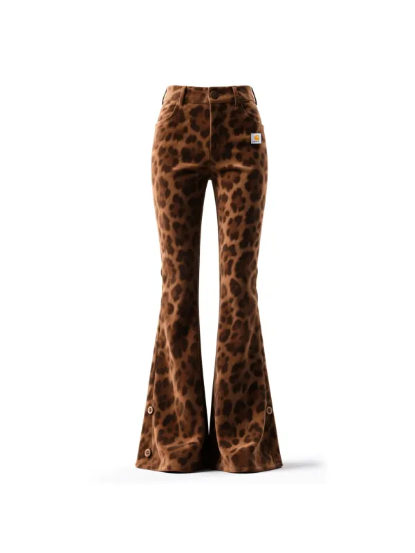 Vintage Western Women's Leopard Print Flared Wide-Leg Pants - Hoplady.chimpone.com 
