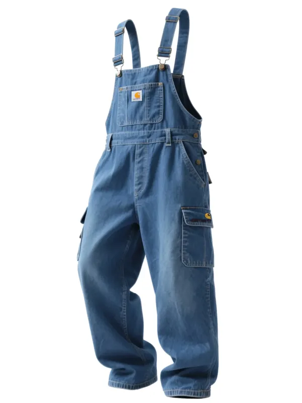 Men's Washed Denim Overalls Jumpsuit Retro Loose Comfortable Lumberjack Pants - Wantbright.com 