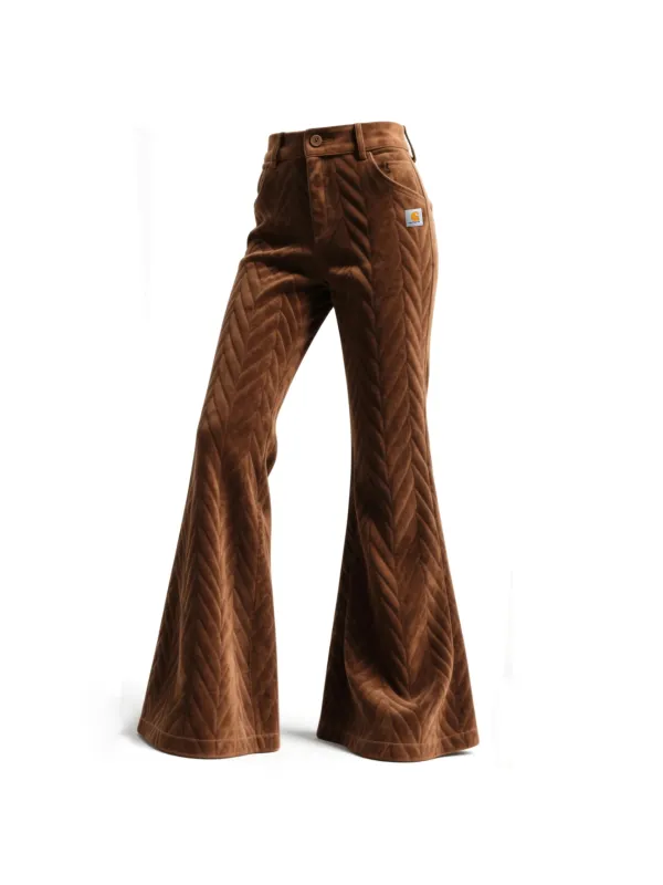 Retro Western Women's Herringbone Flared Wide-Leg Pants - Hoplady.chimpone.com 
