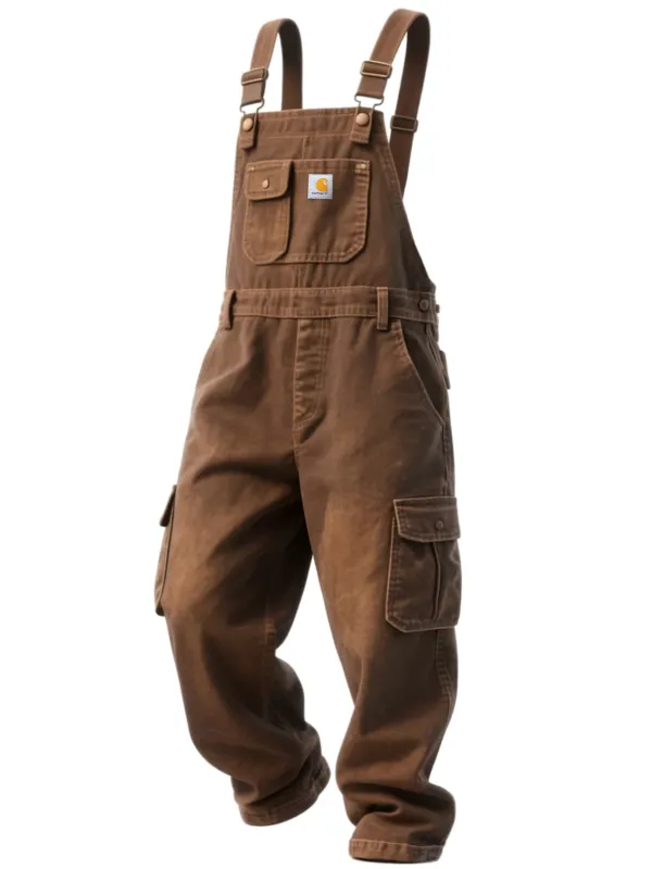 Men's Washed Denim Overalls Jumpsuit Retro Loose Comfortable Lumberjack Pants - Wantbright.com 