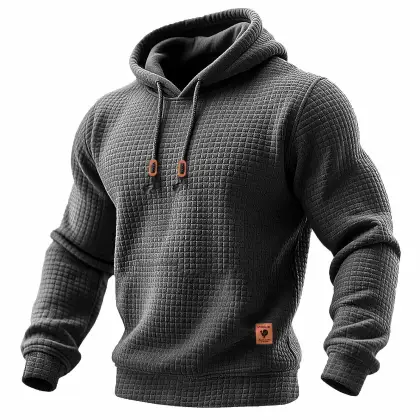 Men's Quilted Waffle Outdoor Sports Solid Color Long Sleeve Daily Tops Hoodie