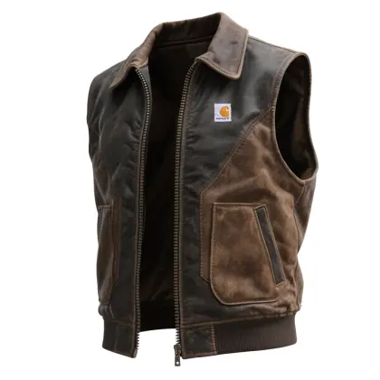 Stylish Carhartt Vintage Leather Vest For Men - Perfect For Casual And Outdoor Adventures