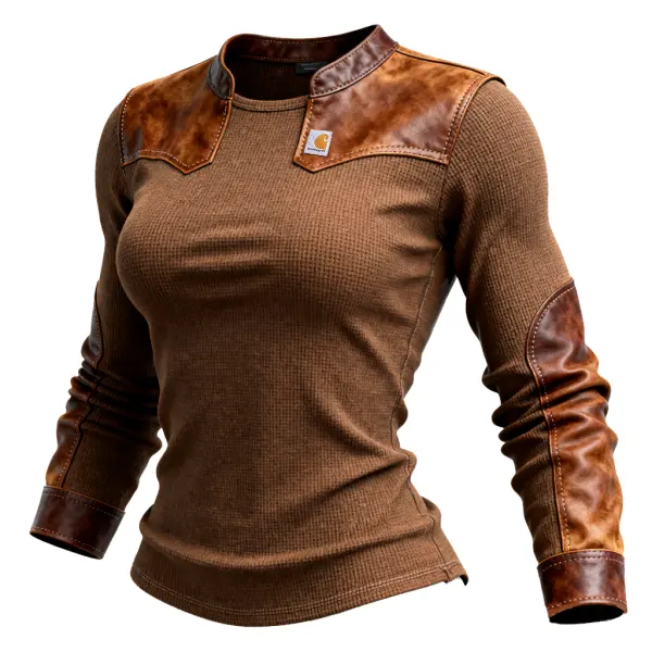 Stylish Thermal Shirt With Leather Accents For Everyday Wear - Wayrates.com 