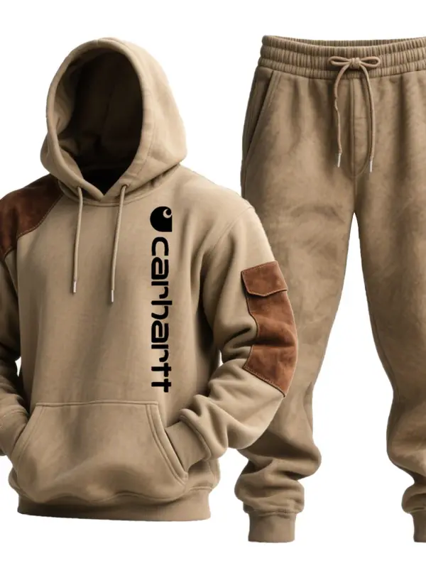 Carhartt Men's Vintage Khaki Suede Hoodie And Sweatpants Jogger Set - Simplyion.com 