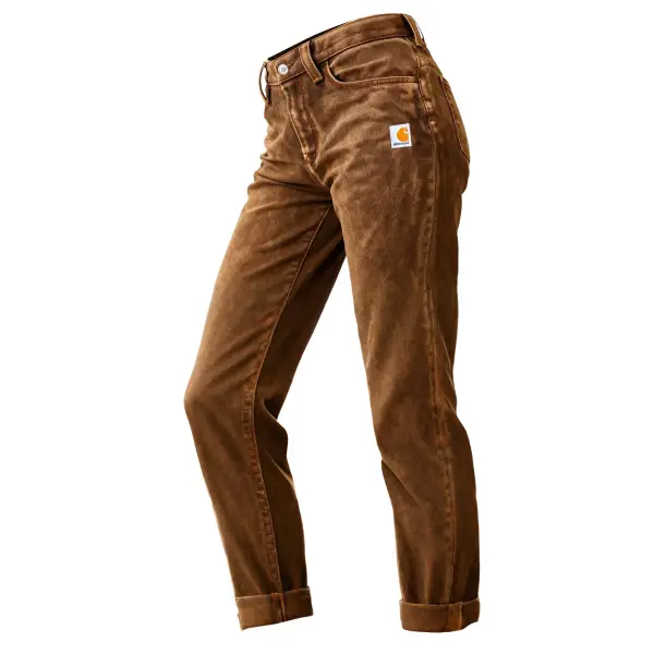 Women's Vintage Brown Distressed Washed Pocket Skinny Pants Trousers - Upgradecool.com 