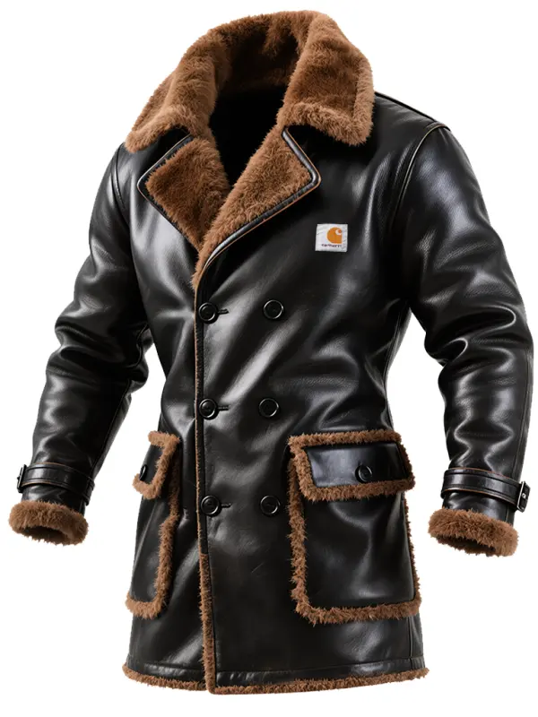 Men's Vintage Classic Black Leather Jacket With Faux Fur Lining - Wantbright.com 