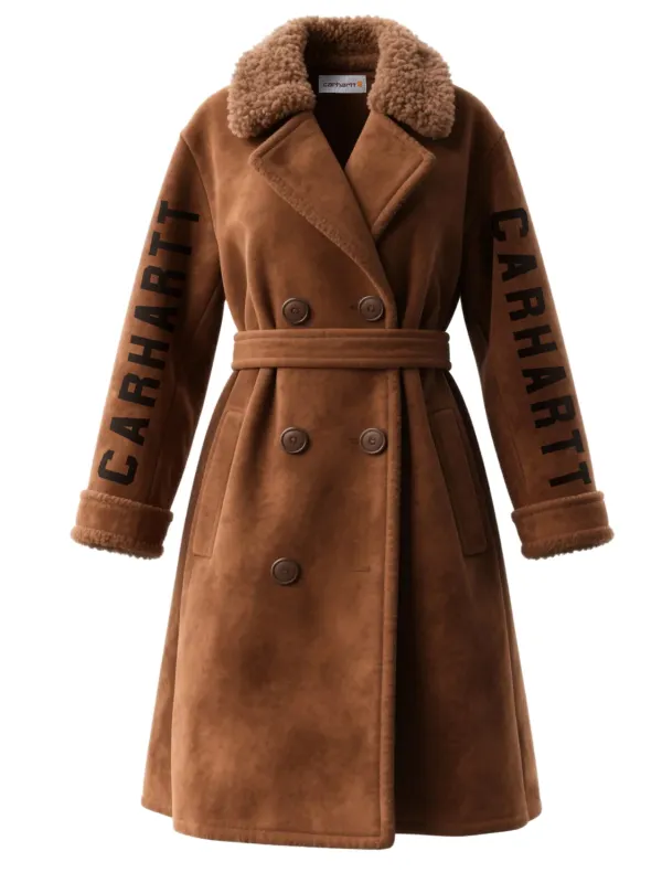 Women's Retro Western Style Suede Double-Breasted Stand Collar Long Coat Wool Lining Thickened Jacket - Wantbright.com 