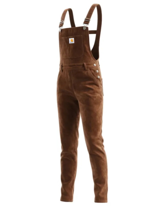Vintage Women's Suede Overalls Jumpsuit Skinny Pants - Simplyion.com 