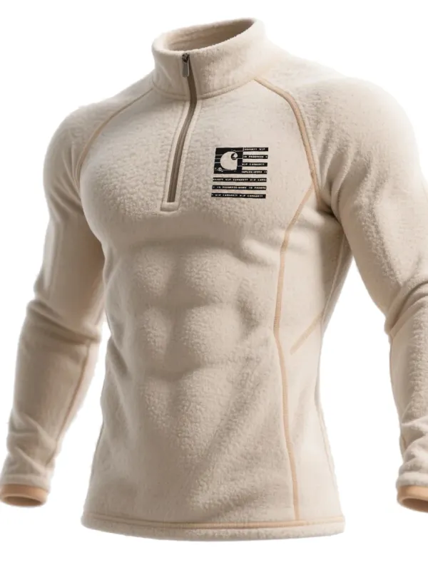 Outdoor Men's 1/4 Zipper Stand Collar Polar Fleece Sweatshirt Training Warm Top - Simplyion.com 