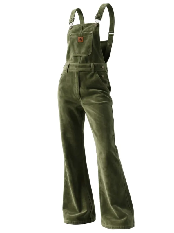 Women's Suede Overalls Jumpsuit Wide-Leg Pants - Simplyion.com 