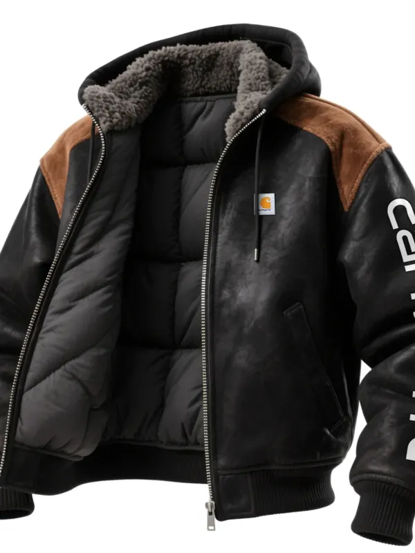 Vintage Suede Fur Collar Hooded Zipper Cardigan Jacket Thickened Quilted Cotton Jacket - Wantbright.com 