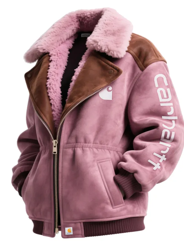 Women's Retro Suede Contrast Color Splicing Jacket Lambswool Lined Thickened Short Jacket - Simplyion.com 