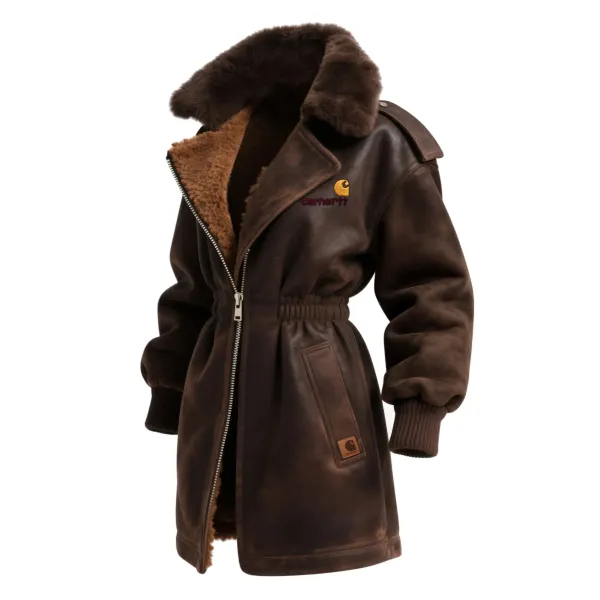 Women's Retro Western Style Suede Contrast Color Stitching Lapel Coat Wool Lined Thickened Jacket - Wayrates.com 