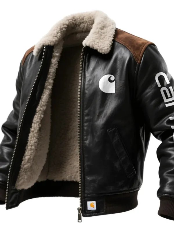 Vintage Fur Collar Lapel Thick Leather Jacket Lambswool Lining Thick Jacket Coat - Wantbright.com 