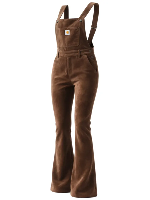 Women's Suede Overalls, Workwear, Sweatpants, Bib Pants - Simplyion.com 