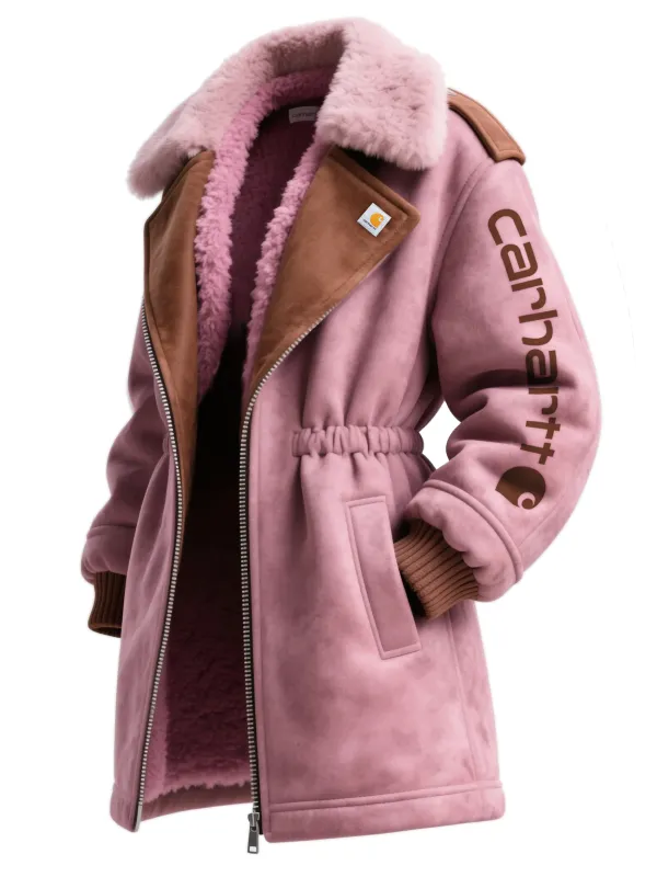 Women's Retro Suede Contrast Color Splicing Jacket Lambswool Lining Thickened Mid-Length Jacket - Simplyion.com 