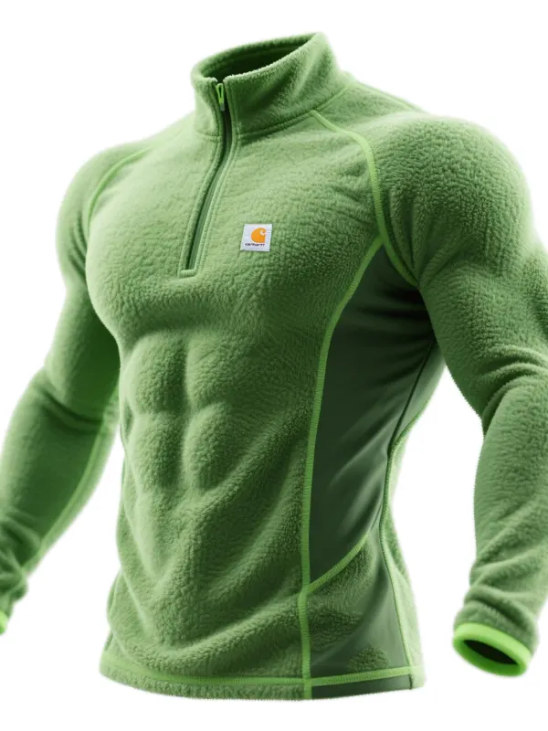 Outdoor Men's 1/4 Zipper Stand Collar Polar Fleece Sweatshirt Training Warm Top - Simplyion.com 
