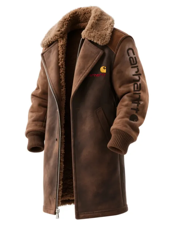 Long Retro Fur Collar Lapel Suede Coat Lambswool Lining Thickened Long Coat - Wantbright.com 
