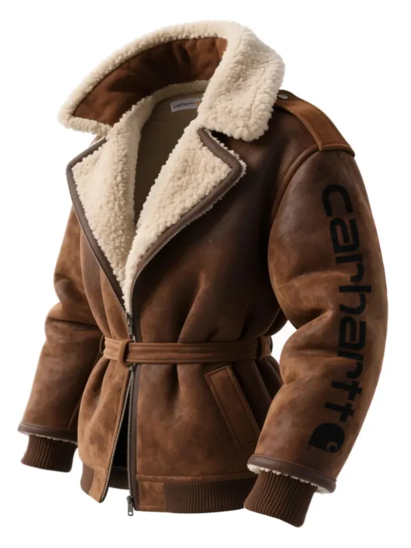 Vintage Fur Collar Lapel Suede Mid-length Jacket With Lambswool Lining And Thickened Jacket - Wantbright.com 