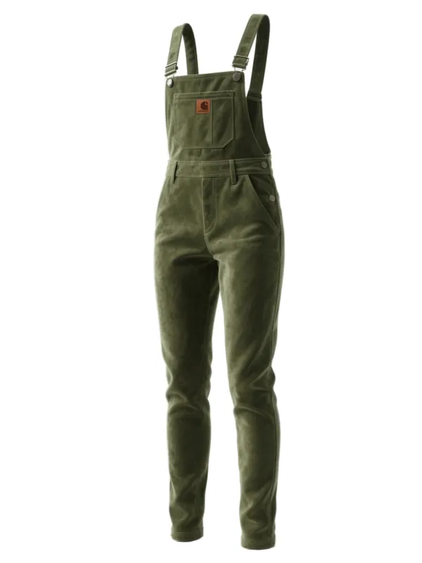 Vintage Women's Suede Overalls Jumpsuit Skinny Pants - Simplyion.com 