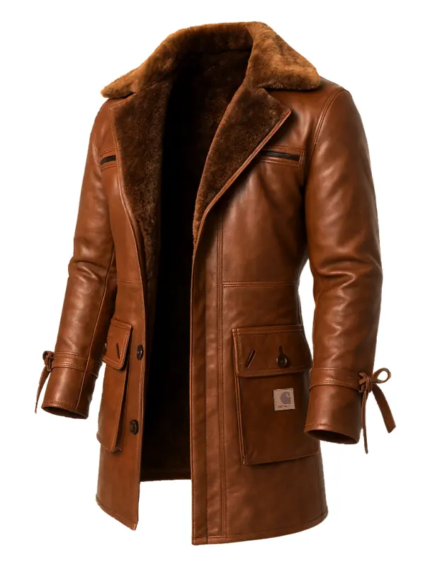 Women's Western Cowboy Leather Cashmere Thickened Warm Zipper Pocket Coat - Simplyion.com 